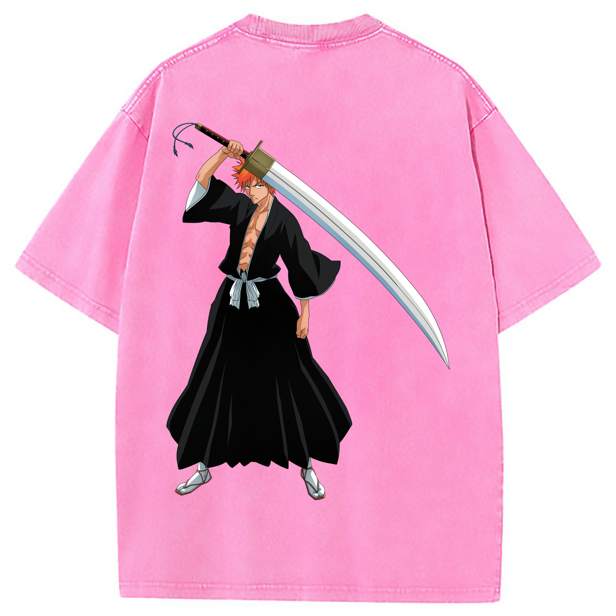 （画像用） ブリーチ 黒崎一護（くろさき いちご）BLEACH Kurosaki Ichigo 綿100% ヴィンテージ風 半袖Tシャツ（背面プリント）